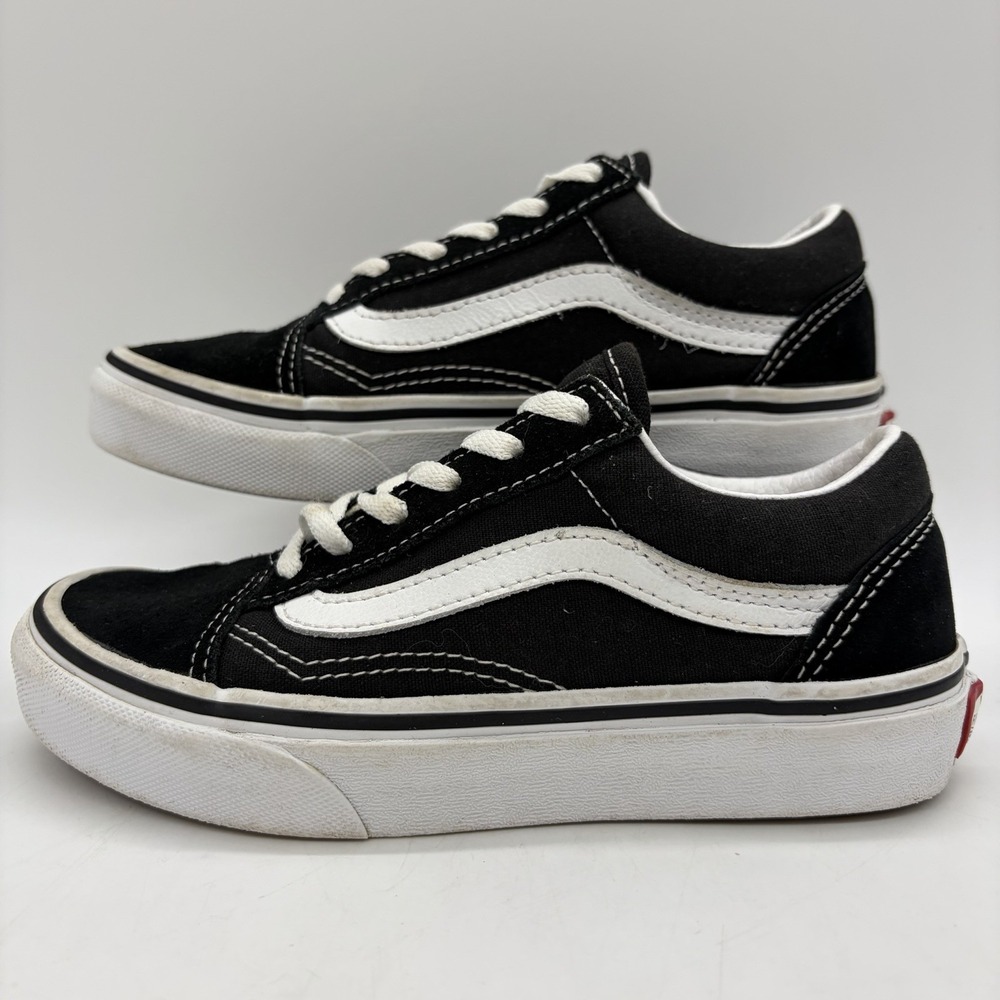 Vans Old Skool Kids Size 1 Shoes Black White Canvas Suede Youth Skater #751505